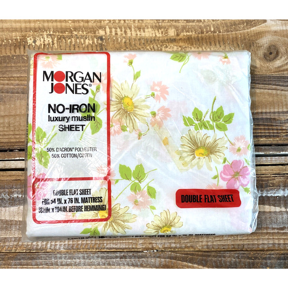 Vintage 1970s New Old Stock Morgan Jones Double Flat Sheet Flower Daisy Muslin - Picture 2 of 11